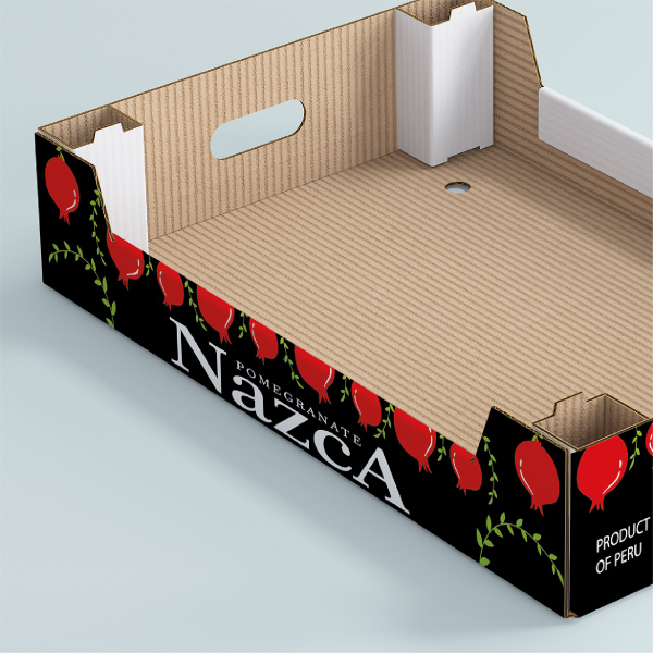 Bandeja para exportación de granadas wonderfull marca nazca en cartón corrugado